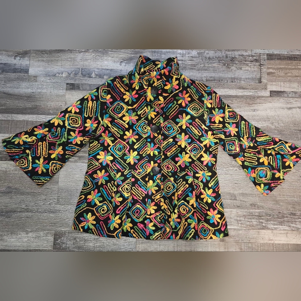 🩵💛Damee Inc Size S Multicolor Floral Swing Jacket Bell Sleeves❤️🩷 - Picture 9 of 9